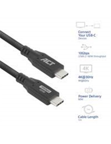 ACT USB 3.0 10Gbps 60W USB Type-C kabel, 1 meter